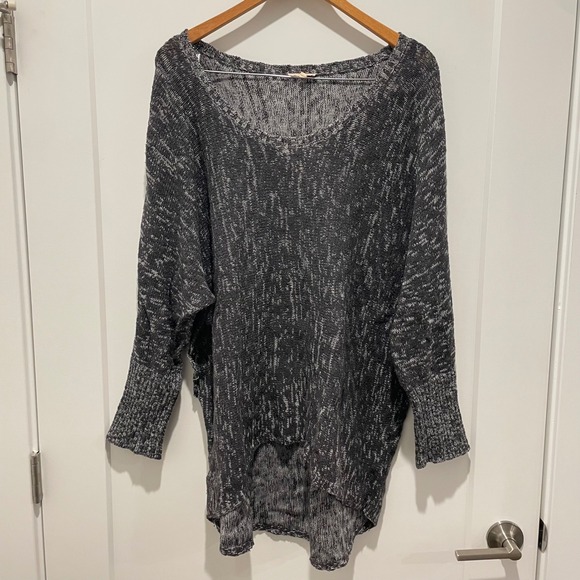 Eileen Fisher Sweaters - Eileen Fisher Women L Gray White Marl Knit Batwing Tunic‎ Sweater Organic Cotton